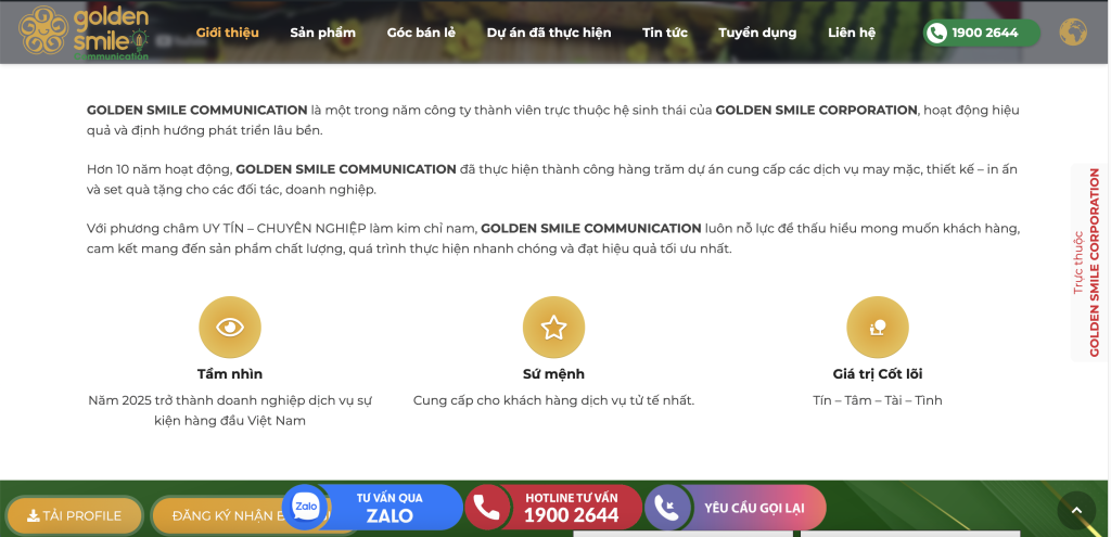 Website chính thức của Golden Smile Communication - Chuyên cung cấp quà tặng doanh nghiệp, may mặc, in ấn cho doanh nghiệp 